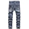 Męskie dżinsy kwiatowe dżinsy mody rozciągają dżinsowe spodnie uliczne Slim zwężane niebieskie spodnie