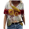 Women's T Shirts 2022 Summer Women's Plus Size Lose Cotton Top 3D Sunflower Print T-shirt Casual Overized Street Short Sleeve V-Neck