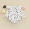 Rompers Autumn Baby Girls Cute Lovely Romper långärmad blommor Mönster Dollkrage Ruched Spädbarn Toddler Snap E Jumpsuit