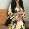 Ropa étnica Dubai Jalabiya Moda Musulmán Abaya Vestido para mujeres Eid 2022 Marroquí Caftan Turquía Árabe Omán Islámico Amarillo