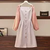 Casual Dresses One-Shulder Dress Female Plus Size 2022 Spring and Autumn Fashion Loose Single-Breasted Lantern Sleeve Mini