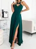 Casual Dresses Sexig Women Halter Party Evening Dress Solid Högkvalitativ damer ärmlös Maxi Elegant Slit Pullover