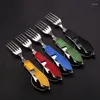 Utensílios de jantar conjuntos ao ar livre portáteis de talheres de talheres de talheres portáteis garrafa de utensílios de talheres lata dobra sperk fork tableware piquenic spoon knife