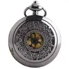 Pocket Watches 3 Different Dials Large Black Flowers Hollow Men Women Quartz Watch Necklace Chain Gift Regarder P233B