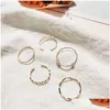 Band Rings 5Pcs/Set Punk Gold Wide Chain For Women Girls Fashion Irregar Finger Thin Gift Female Knuckle Jewelry Party Drop Delivery Dhsx0