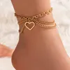 Anklets Jwer Boho Gold Color Tassel Chain Armband Anklet Charms Snake/Starfish/Heart Sexig ben Ankel till fots
