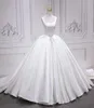 Ballkleid-Brautkleid aus Satin mit zwei Trägern, Strand- und Hofzug-Brautkleid