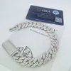 Jóias de jóias de jóias inteiras jóias de hip hop 15mm VVS Pulseira de cadeia de moissanita S925 Icepado de caixa longa compensação de diamante link cubano BRAC285J