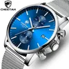 Mannen kijken naar nieuw Cheetah topmerk roestvrij staal waterdichte chronograaf horloges heren business blauw kwarts polswatch reloj hombre356uuu