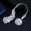 Stud Earrings CWWZircons Sparkling Cubic Zirconia Cluster Flower Big Long Asymmetrical Ear Hook Climber Women Punk Jewelry CZ732