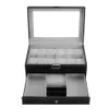 Nuovo 12 griglie Slot Doppi strati PU Custodia per orologio in pelle Custodia per orologio professionale Anelli Bracciale Organizer Box Holder241I