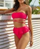 Sexig ruffle h￶g midja bikini 2023 str￤ng h￶g ben bandeau bikinis set badkl￤der kvinnlig baddr￤kt kvinnor baddr￤kt biquini