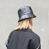 Berets Fashion PU Bucket Hat Women Men Faux Leather Fishing Cap Black Foldable Hip-Hop Street Waterproof Panama Hats