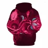 Herrtröjor designar blommor män/kvinnor 3D tröjor digitala tryck rosa rosor blommiga huva harajuku hoody toppar