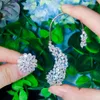 Stud -oorbellen cwwzirconen Spoulling Cubic Zirconia Cluster Flower Big Lang Asymmetrical Ear Hook Climber Women Punk Jewelry CZ732