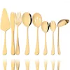 Servis uppsättningar Western 8st Serving Cutrow Gold Set Buffet Catering Flatware Colander Spoons Fork Kitchen Silverware