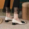 Scarpe eleganti 2022 Primavera Donna PELLE GENUINA Slip-On Décolleté poco profondi Moda Retro Punta rotonda Donna Fatta a mano Tacchi alti Solido