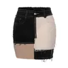 Faldas Mujer Falda de mezclilla de retazos Cintura media Envoltura de glúteos Bloque de color empalmado Niñas Verano Lápiz Mini-falda XS-XXL