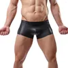 Cuecas pretas sexy masculinas de couro sintético anel peniano boxer em U convexo bolsa boxer brilhante roupa íntima embainhada legal masculina gay wear pênis 3XL