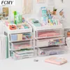 Leuke multi-verdiepingen tellende lade desktop organizer opbergdoos gratis sticker home transparante briefpapier kantooraccessoires