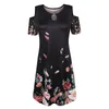 Casual kl￤nningar Elegant Summer Women's Fashion Clothing Round Neck Floral Print Hollow Out Dress Lose Retro Pullover Kort ￤rm