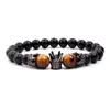 Strand Micro Cz King Crown Black Matte Beads Beads Tiger Eye Stone Braclet Bracelet Randse Entche Men 8 мм женские украшения ювелирные изделия