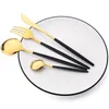 Dinnerware Sets Knife Dessert Fork Long Handle Spoon Chopsticks Cutlery Set Black Gold Flatware Stainless Steel Tableware Silverware