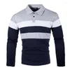 Polos pour hommes Rayures de personnalité pour hommes Couleur assortie Mode Simple et polyvalent Chemise à revers à manches longues