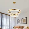 Chandeliers Modern Light Luxury Minimalist Ring LED Chandelier American Model House Living Room Dining Bedroom Metal Glass Pendant Lamp