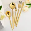 Servis uppsättningar 30st Gold Set Western Knick Fork Fork Spoon Flatware Cotlary Mirror rostfritt stål Tabelleris Köksilver