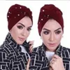 Ethnic Clothing 2022 Velvet Turbans Women Pearls Turban Femme Musulman Ladies Head Scarf Cap Winter Hat Turbante Mujer