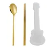 Set di stoviglie 3 pezzi / set di posate con scatola per chitarra Set di bacchette forchetta cucchiaio in acciaio inossidabile 304 Set da tavola da viaggio Accessori da cucina