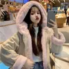 Women's Down 2022 Pink Corduroy Plush Coat Women Autumn Winter Thicken Warm Hooded Jackets Woman Pockets Basic Loose Parkas Femme