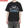 ZMJH Men's t Shirt 2023 New Fashion Brand Rhude American Casino Hd Castle Printed Round Neck Cotton Casual Large Short Sleeve