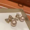 Orecchini penzolanti perle di champagne di moda con prua cz zircone cristallo per le donne feste di matrimonio gioielli di lusso fiore di lusso lussuoso