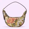 Half Moon Armpit Bag Handbags Vintage Shoulder Bags Letter Flower Printing Cross Body Purse Hardware Parts Zipper Closure Adjustable Strap Cell Phone Pocket Wallet