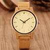 montres pour femmes Wood Watch Women Quartz Timepiece Simple Yellow Dial Genuine Leather Ladies Wristwatch Elegant Casual Watch1307b