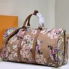 Borsa da viaggio da donna sfumata Borsone da viaggio in vera pelle Lettere di moda Lettera con cerniera Cinturino lungo staccabile Borse da bagaglio a mano rosa di grande capacità