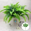 Decorative Flowers 7 Fork /1 PC Persian Grass Vine Simulation Wall Hanging Artificial Leaf Garland Plants Green Fern Living Room Decor