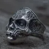 Cluster Rings Unique Silver Color 316L Stainless Steel Heavy Sugar Skull Ring Mens Mandala Flower Santa Muerte Biker Jewelry