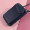 Wallets For Women Solid Color PU Leather Coin Purses Shoulder Straps Bag Mobile Phone Pocket Card Holders Handbag Girls Wallet