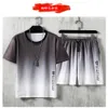 Summer Ice silk running sport suits for man fashionale T shirt short pants with Gradient color272I