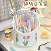 Large-capacity Pen Holder Student Stationery Storage Box 360-degree Rotation Oblique Plastic with Lid