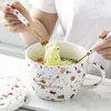 Canecas criativas de grande capacidade de café da manhã cereal caneca de cerâmica Sopa ramen leite com capa tigela utensílios de mesa de mesa de presente copo de sobremesa