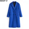 Women's Jackets XEASY Women's Coat Autumn Woolen Coat Long Overcoat Jackets For Women 2021 Blue Women's Long Jacket Cardigan Streetwear T221220