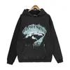 2D44 Herren Hoodie Crewneck Sweatshirt 2023 Neue Modemarke Rhude High Version American Street Shark Briefdruck Waschwasser Getragen Lose und Damen