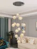 Chandelier Staircase Led Duplex Apartment Sala de estar Dining Glass Sférico Villa Hollow Stairwell Long