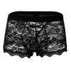 Underpants 2022 Sexy Men Lace Boxers Shorts Low Rise Man Sex Underwear Lingerie Trunk Transparent Mesh See Through Erotic