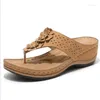 Sandalen 2022 Frauen Mode Einfarbig Blumen Große Größe Keil Schuhe Für Sommer Hausschuhe Retro Casual Zapatos Mujer