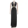 Maxi Halter Dress Femmes Sexy Deep V O Ring Lace Up Side Slit Long Bodycon Vestidos pour la soirée Wear Ladies Robes Vêtements Blanc Noir